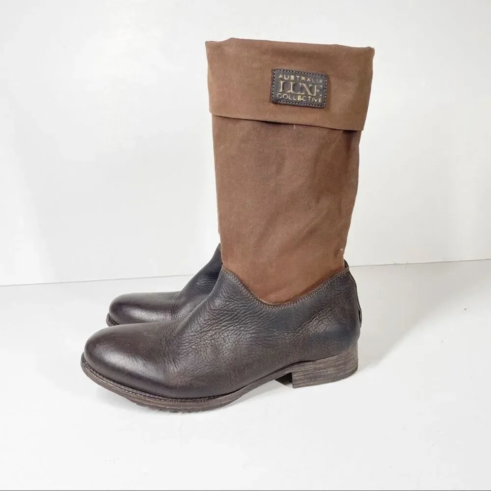 AUSTRAILIA LUXE COLLECTIVE Waxed Canvas Leather Boots Women’s 6 Heritage Utility